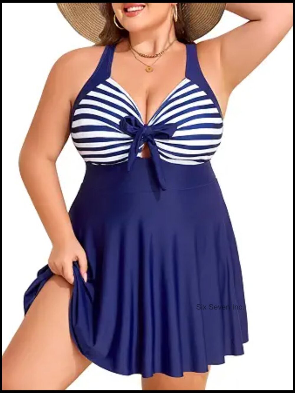 Plus Size Swim Dress Cutout One Piece Tummy Control V Neck Bathing Suit